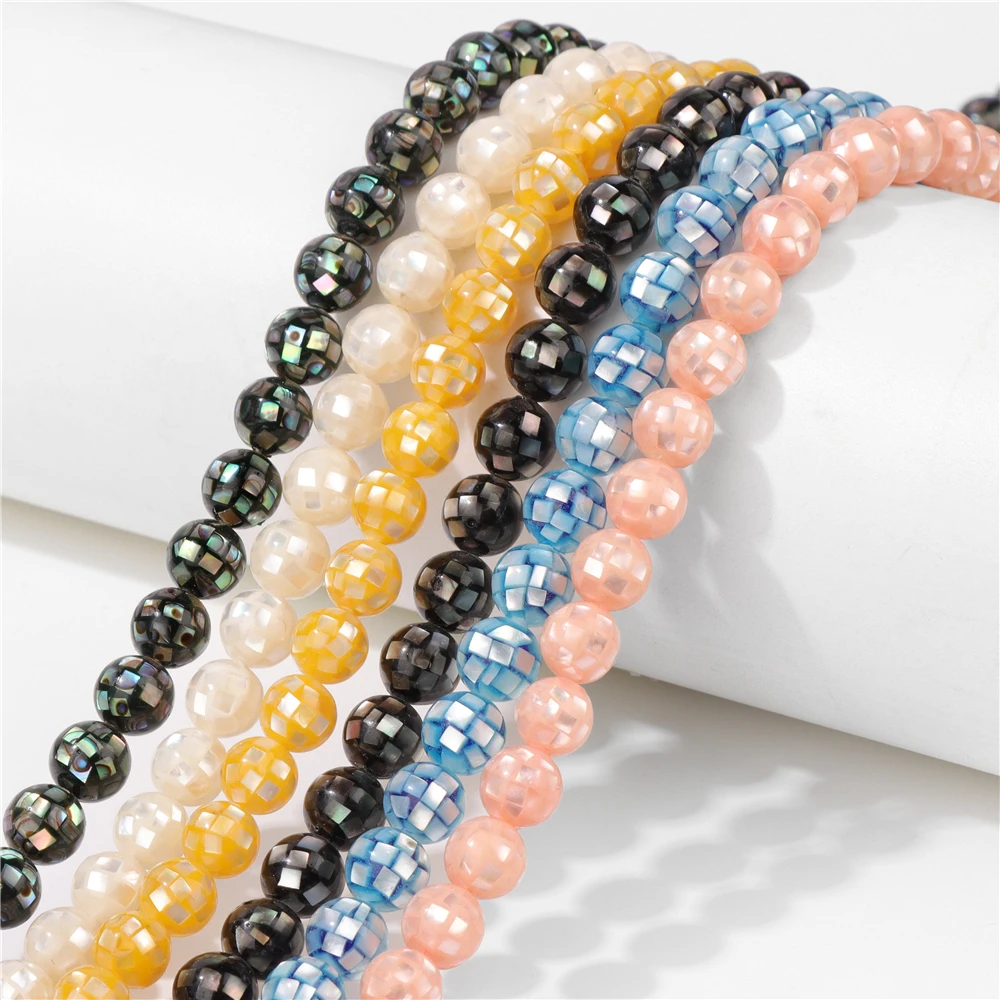 8MM Natural Seawater Shell Mosaic Faceted Beads Small Pendant DIY Necklace Earrings Bracelet Jewelry Fashion Accessories Bulk