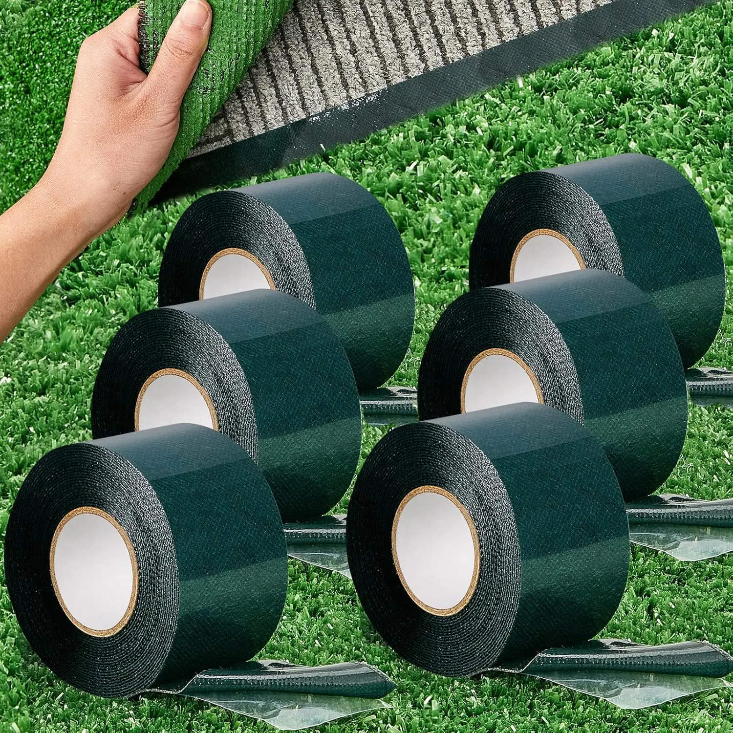 

6 рулонов двусторонней ленты для искусственной травы, самоклеящаяся, для соединения газона и ковровых покрытий, 2 дюйма x 16,5 футов