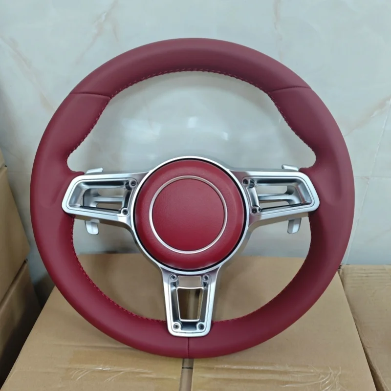 Red Leather Steering Wheel For Porsche 911 996 Cayenne 958 718 Boxster 918 Cayman Macans Panamera Taycan GT3 RS 970 GT2RS