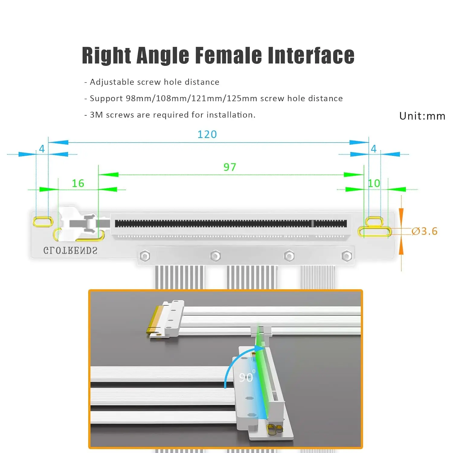 PCIe X16 GEN5 Right Angle Riser Cable PCIe 4.0 and 5.0 with GPU Vertical Mount Bracket for RTX4090,RTX5090D, RX7900XT,RX9070 ATX