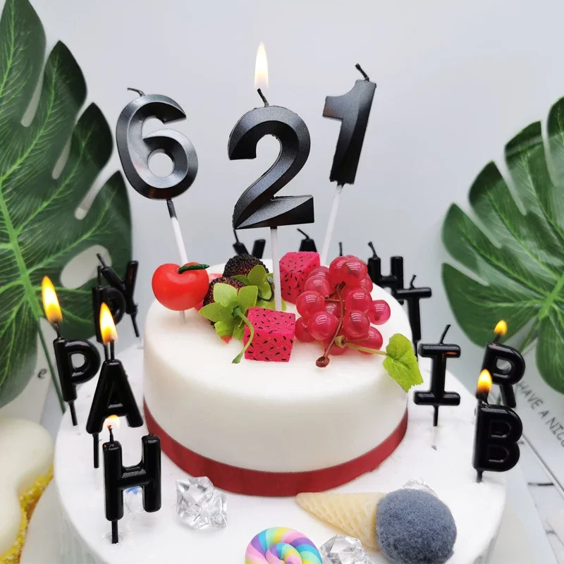 High end Carbon Black Number Candle Letter HAPPYBIRTHDAY Opera House Style Cake Decoration Love Reflective