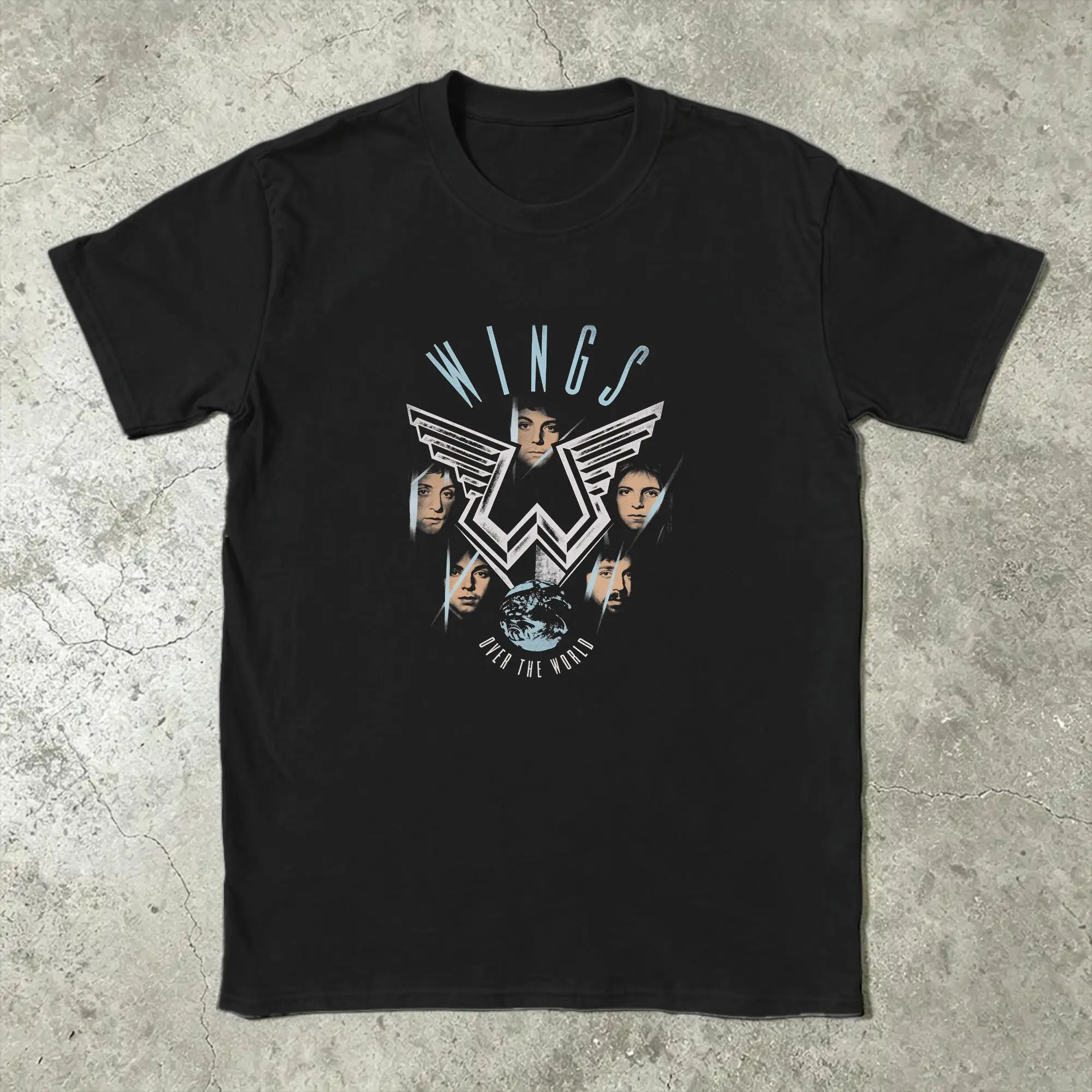 Paul McCartney Wings Over The World T-Shirt for Men  Vintage Pure Cotton Tees O Neck Short Sleeve T Shirt Gift Idea Tops