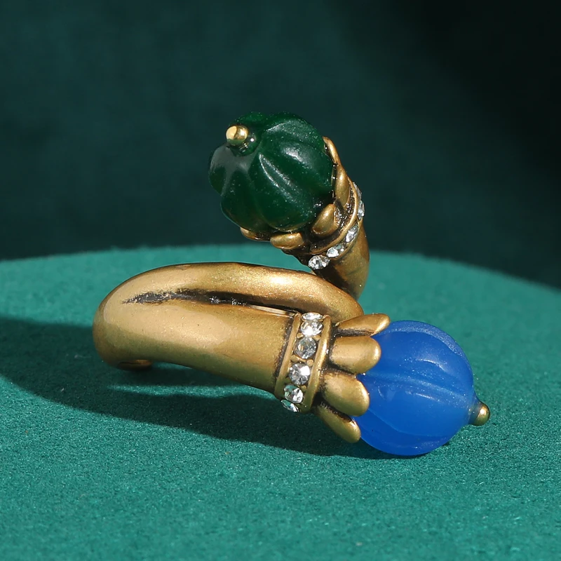 Vintage Magnolia Blue Green Glass Rings For Woman Jewelry And Accessories Antique Gold Color Luxury Designer Brands 2026 New