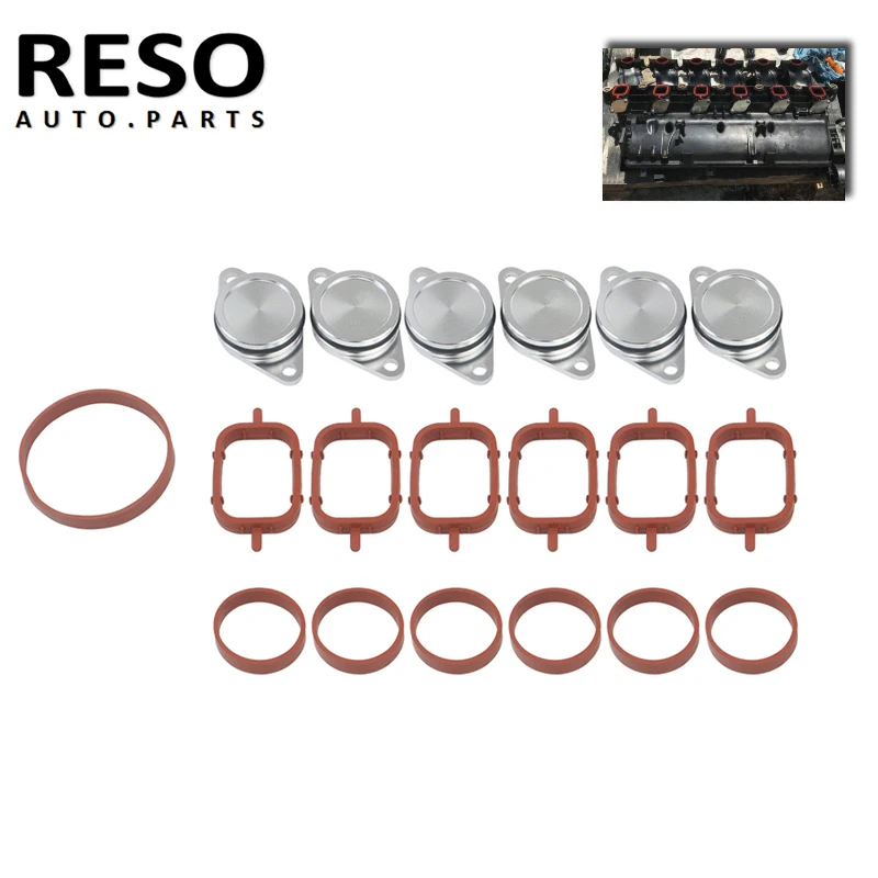 

RESO 6 PCS 33mm Aluminum For BMW Swirl Flap Blanking Plates Seal With Intake Manifold Gasket 6 Cylinder