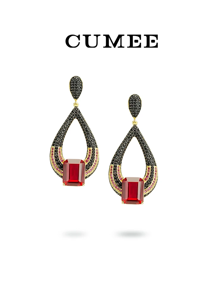 CUMEE Designer Fashion Cultivation Synthetic Ruby Earrings for Women 925 Sterling Silver Gold-plated