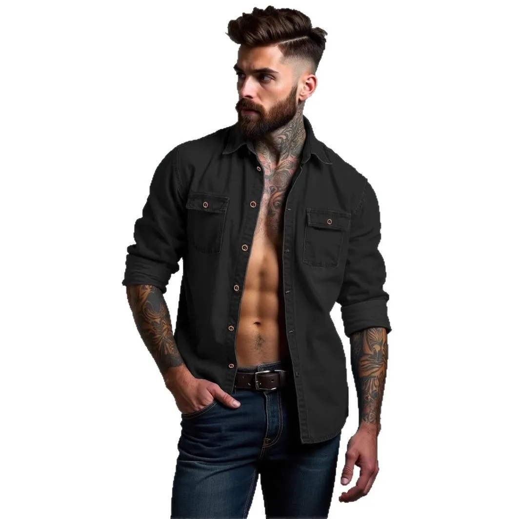 Immagine 4: Camicia Cardigan Patchwork con Dettaglio di Cucitura sul Revers, Vestibilità Regolare, Stile Europeo e Americano, Manica Lunga, Estiva, per Uomo