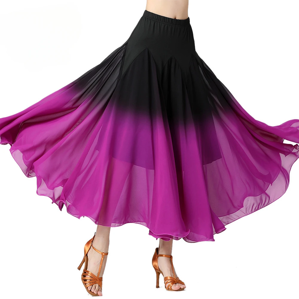 Ladies Ballroom Dance Moden  dress Chiffon dance skirt full skirt gradient color skirt Dance dress performance dress