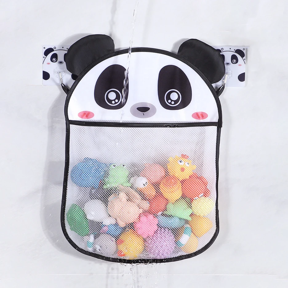 

Cute Cartoon Transparent Multifunction Bath Toy Organizer Baby Bathroom Mesh Suspendable Shower Products Game Bag with 2pcs Hook