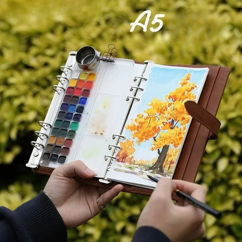 a5-loose-leaf-watercolor-pigment-24-color-solid-watercolor-paint-portable-travel-painting-sketching-color-palette-art-supplies