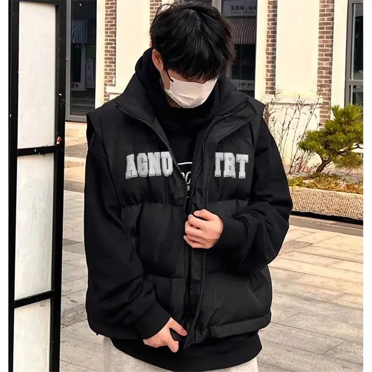 

2024 Winter Korean Simple Ins Letter Printed Vest Cotton Clothing American Y2K Men Women Trendy Brand Loose Casual Vest Jacket