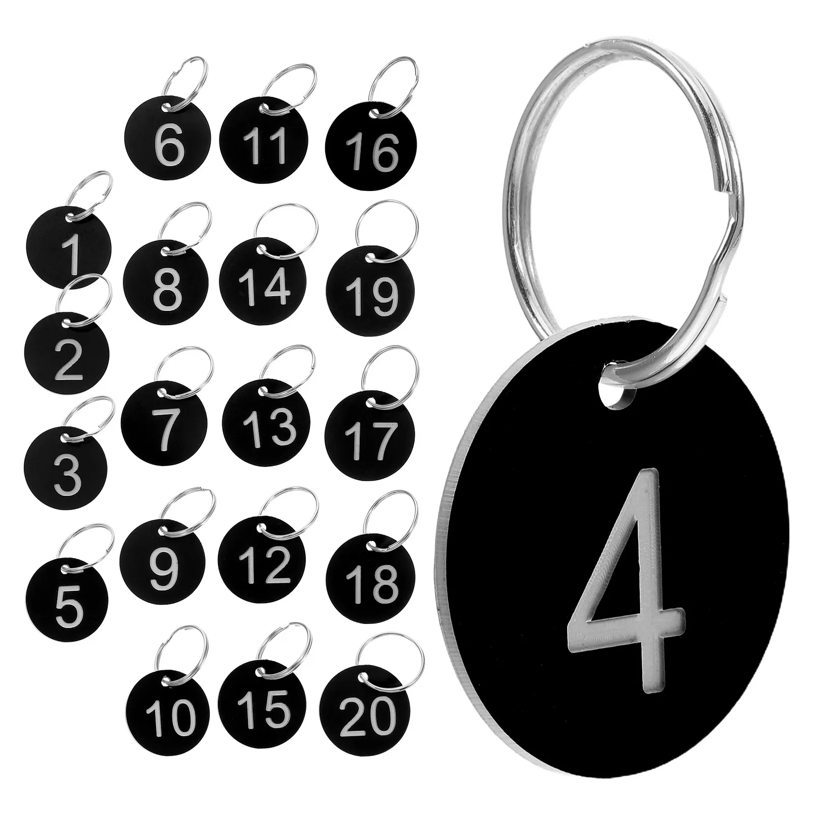 

Набор круглых номерных бирок-карточек для ключей (1-20) для организации ключей, сумок, шкафчиков, идентификации, пластиковые номерные этикетки
