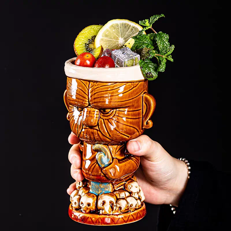 

Hawaii Tiki Mugs Cocktail Cup 520ml Beer Beverage Mug Wine Mug Ceramic Ku.Ku.Kauioo Mugs Barware