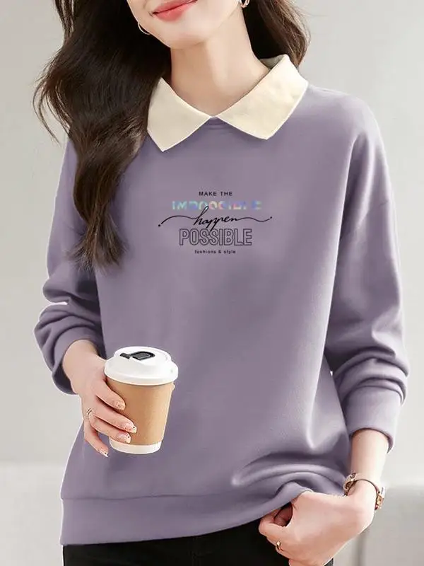 女性用 irt スウェットシャツ ロングスリーブ ターンダウンカラー ピュアコットン トップ ファッショナブルなベースレイヤー irt 春秋新作 sle