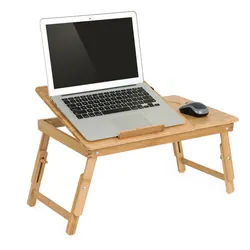 Nature Bamboo Laptop Table Simple Computer Desk with Fan for Bed Sofa Folding Adjustable Laptop Desk on The Bed