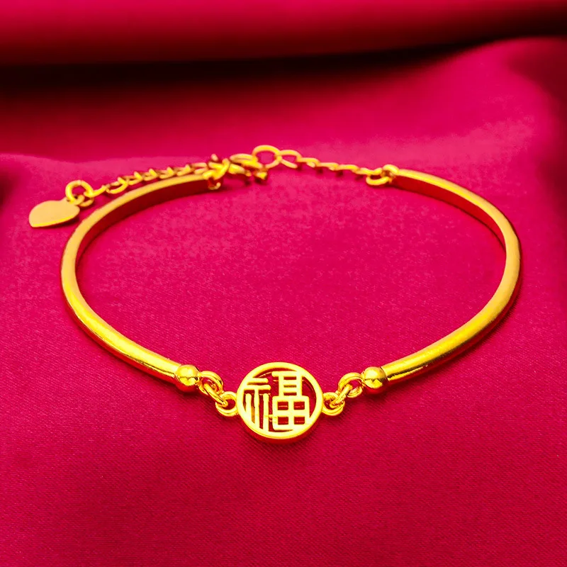 Viora Jewelry Fupai bracelet women 24K gold, AU999 chain is solid and versatile, low-key and exquisite in workplace commuting