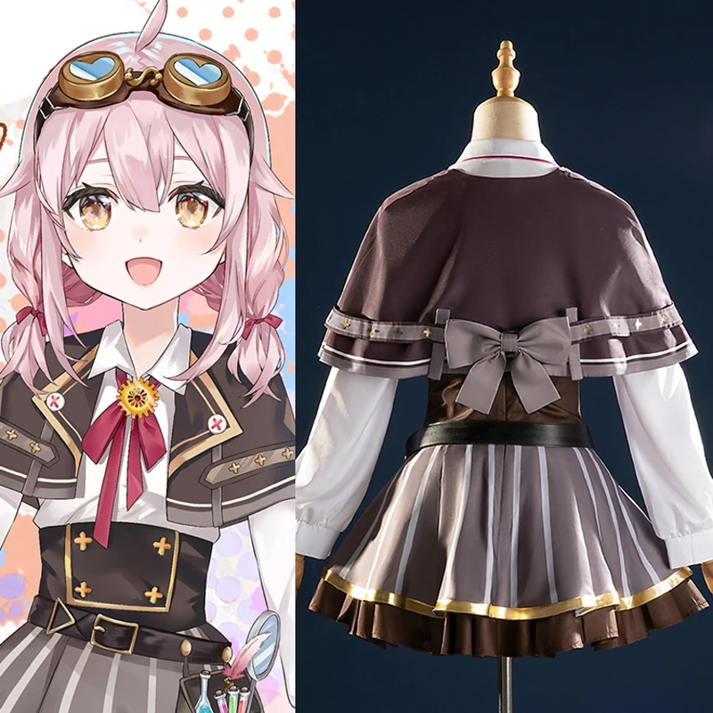 The Vtuber cos Ace Taffy Cosplay lovely virtual anchor Daily retro Women Coffee Color Skirt Costume