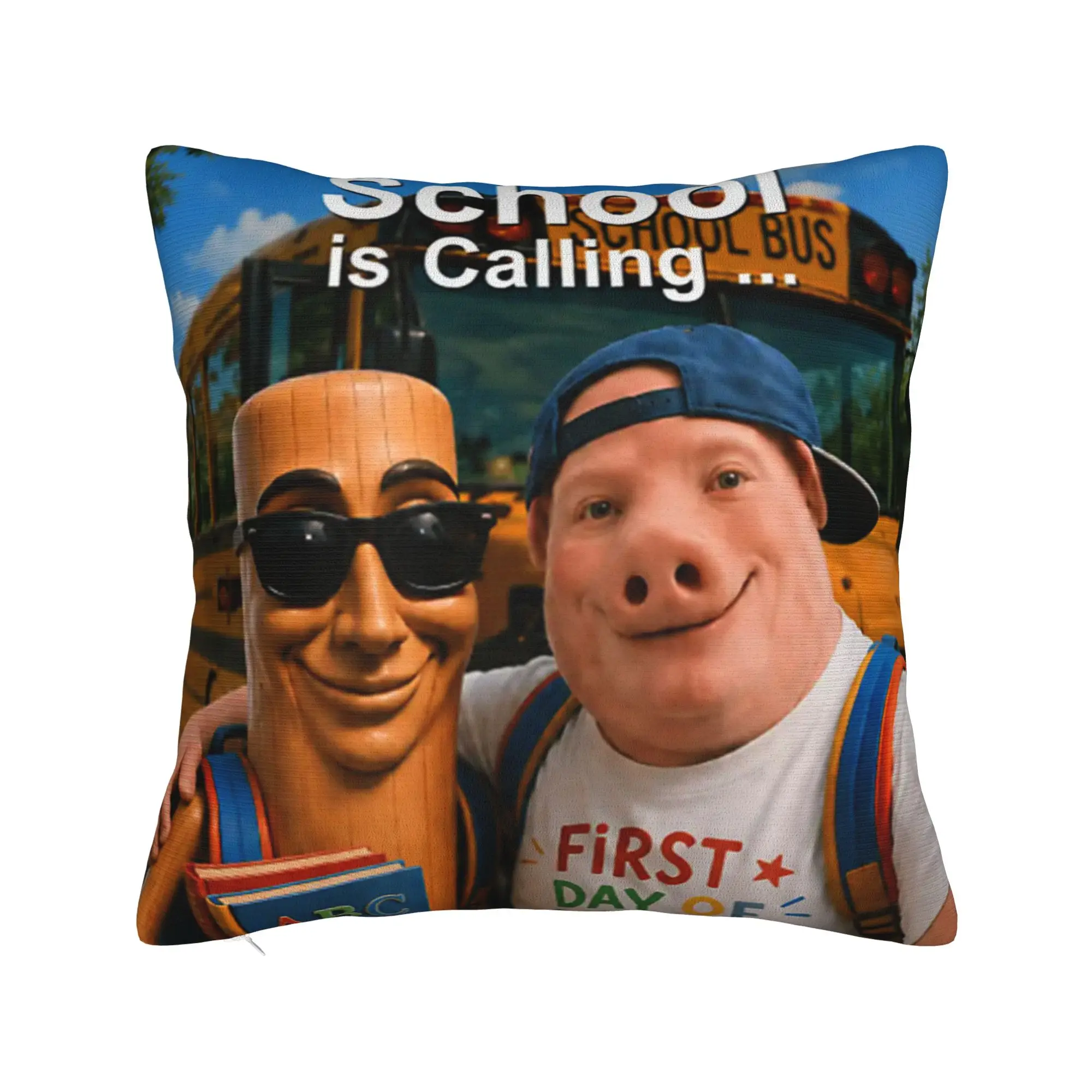 John Pork and Tung Tung Tung Sahur Back to School is Calling Pillow Case Pillow Cover Soft Pillowcases For Chair Sofa Home Decor