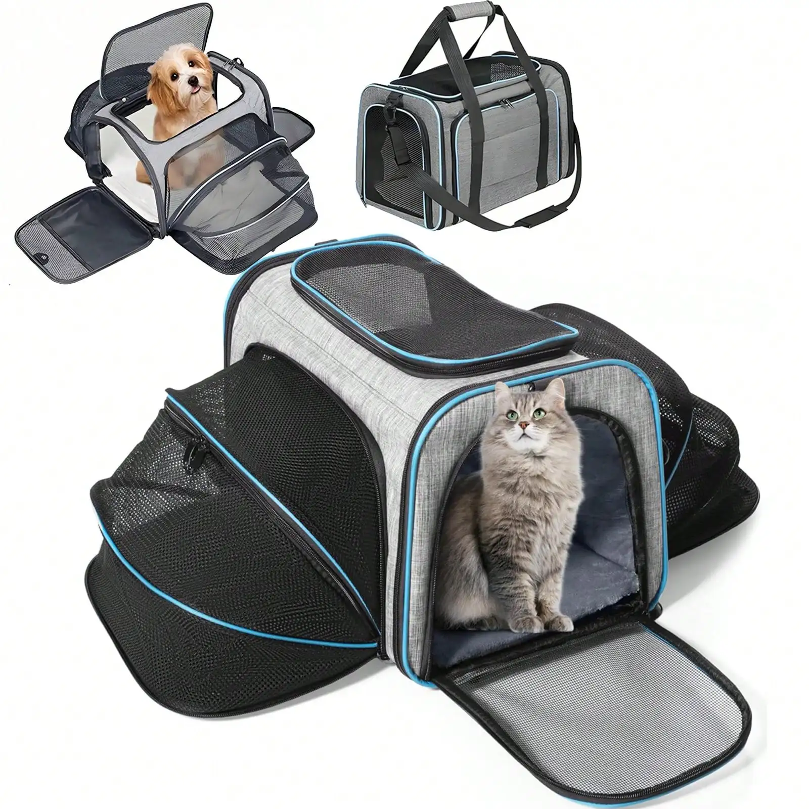 

Cat-Dog Pet Bag Expandable Handbag, Large Soft Side Pet Travel Expandable Checked Airline Box, Four Sides Expandable Cat Folding