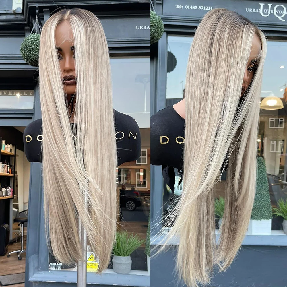 

Highlight Ash Blonde Wig 13x4 Lace Front Wig Synthetic Lace Wigs for Women Glueless Heat Resistant Fiber Straight Hair Daily Use