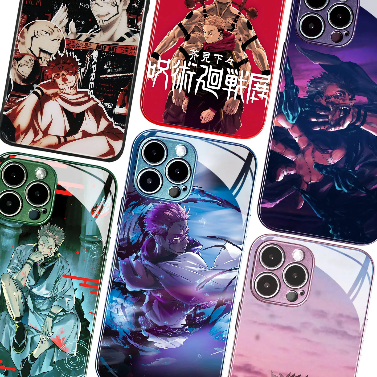 Sukuna Manga Protective Shell Soft Silicone Glass Phone Case for iPhone Xr Xs 12 13 Mini 11 14 15 16 Pro Max 7 8 15 16 Plus