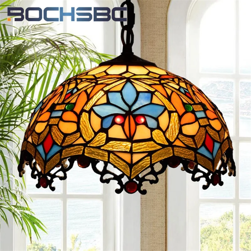 BOCHSBC Tiffany stained glass chandelier retro style art deco living room dining room study bedroom love dragon tail chandelier