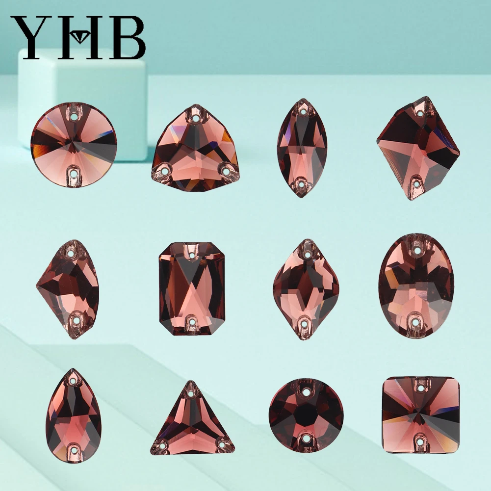 YHB T515 Borgoña Comsic XIRIUS gota de cristal AB piedras de coser parte posterior plana coser en diamantes de imitación para prendas de vestir bolsas