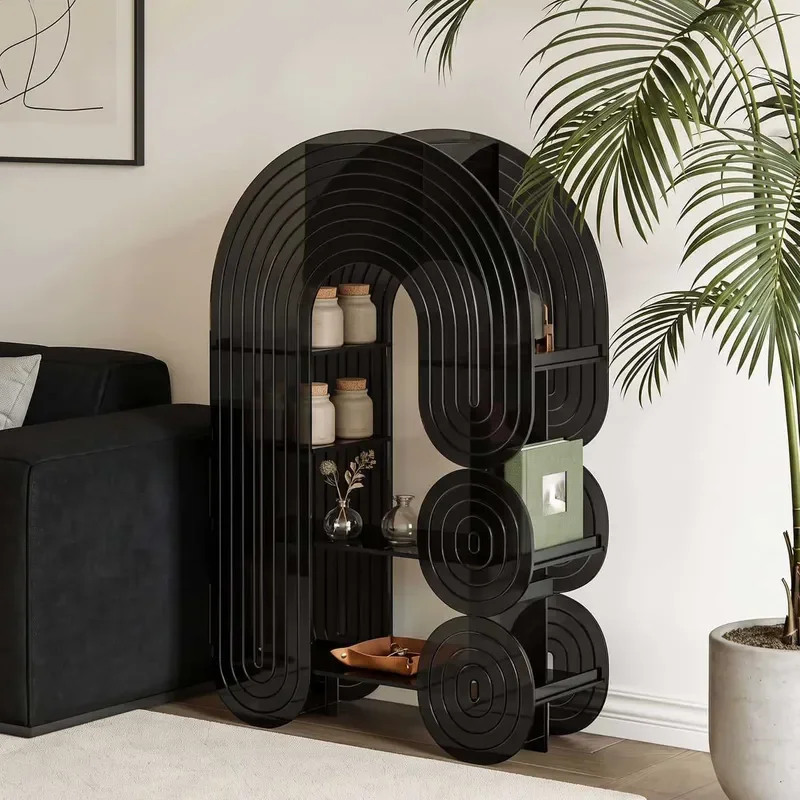 Italian Style Acrylic Fireplace Console Table with Magazine Rack Multi Tier Shelf for Living Room Entryway Decor Storage
