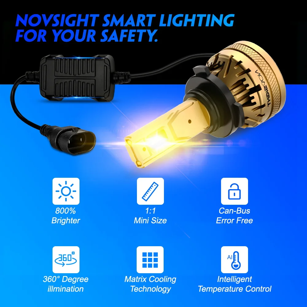 NOVSIGHT A500 N37Y Yellow Light 3000K H4 LED Headlight For Car H7 LED H11 9005 HB3 9006 120W LED Auto Headlamp Fog Light Bulb