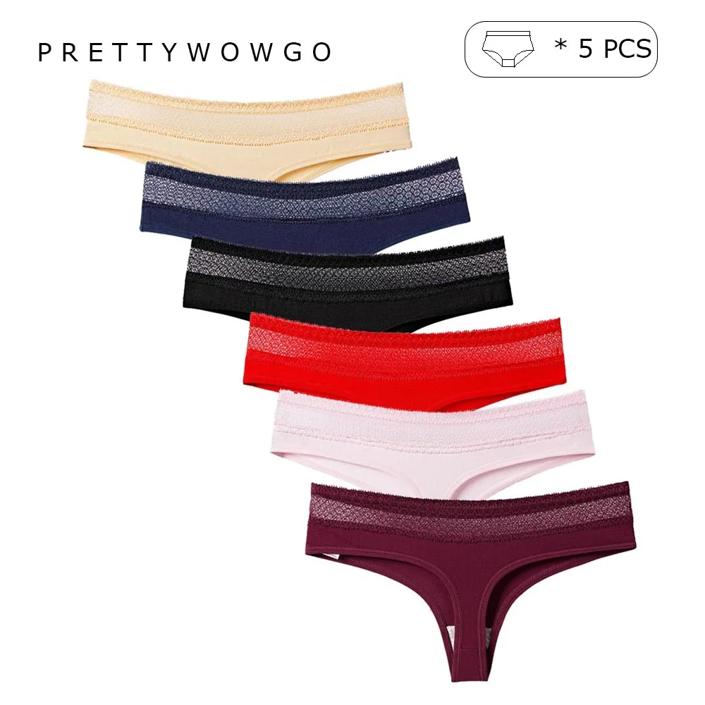 5 Pcs M-XXL New Arrival Good Quality Underwear Women Panties Cotton Sexy Lace G String Thongs 9125