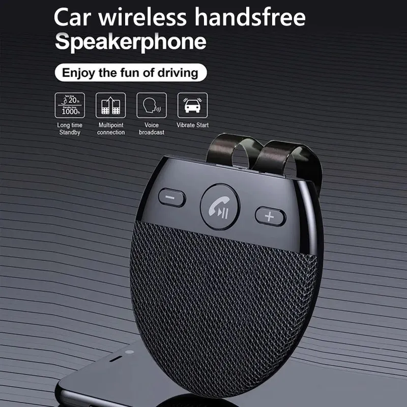 Wireless Car Kit Handsfree Speakerphone Car MP3 Music Player with Microphone Auto Power On Connect Support Two Mobile Phones