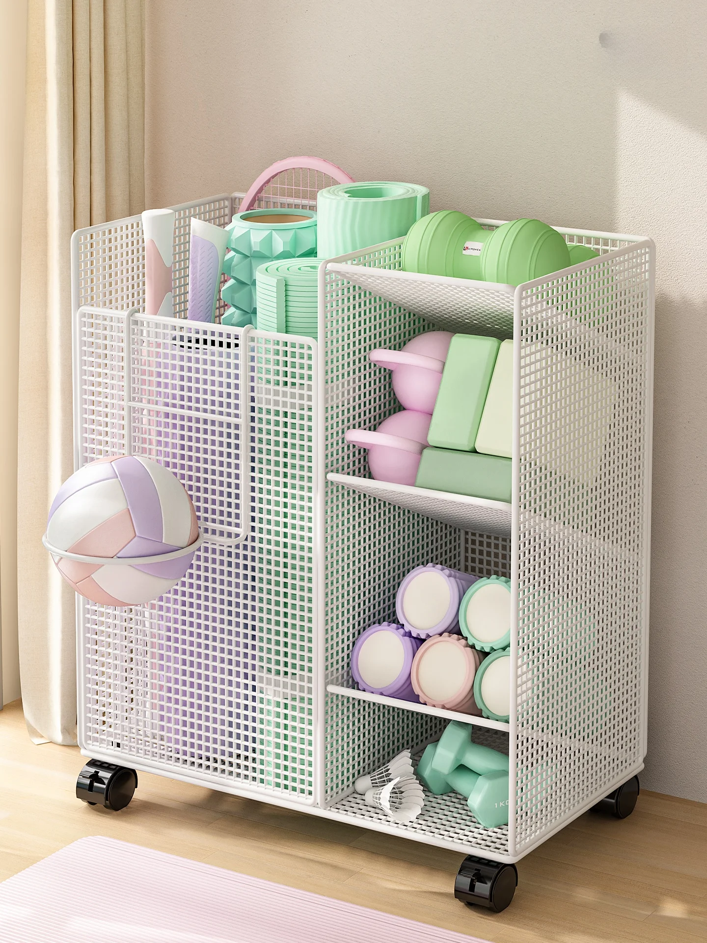 Almacenamiento de equipo de Fitn de gran capacidad, cesta de almacenamiento para esterilla de Yoga para el hogar, organizador de equipo de gimnasio móvil, soporte para equipo deportivo