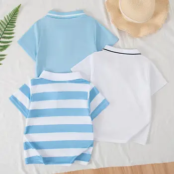 Kids 3-Piece Polo Shirt Set 2 3-piece Set Of Children's Summer Fresh Combination Polo Shirt For Boys And Girls Versatile And Handsome Short Sleeved Lapel T-sh 2