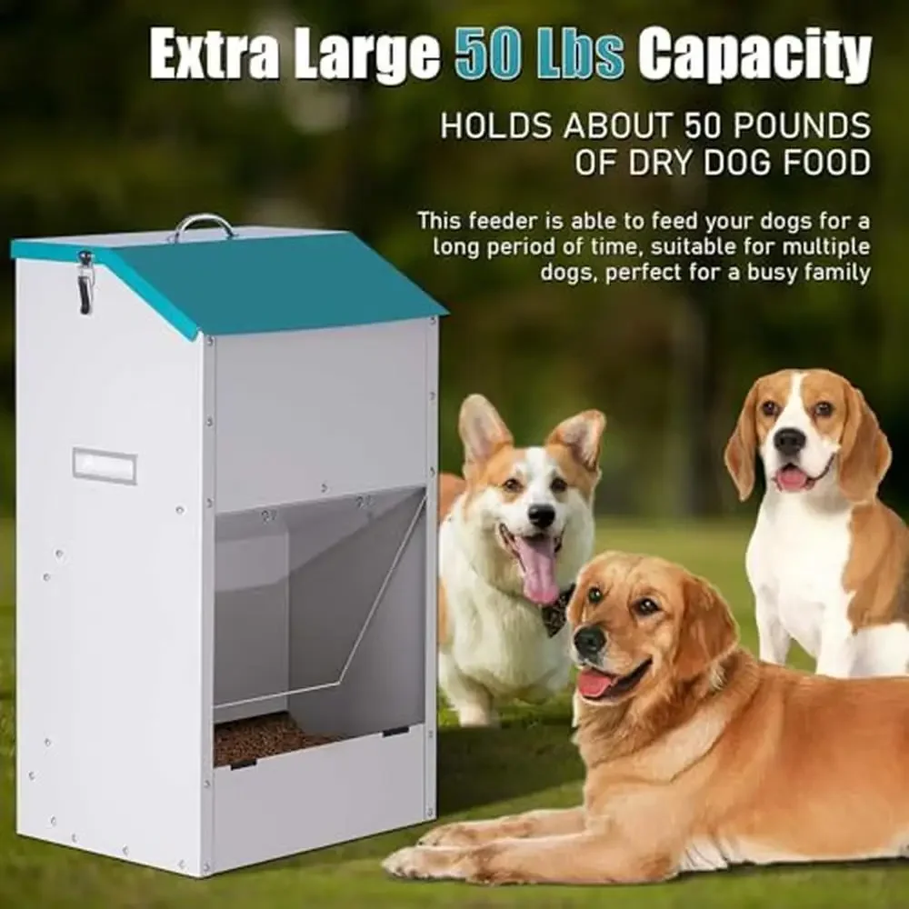 Large Capacity Auto Dog Feeder Steel Gravity Dispenser Durable Galvanized Breed 50lb Pounds