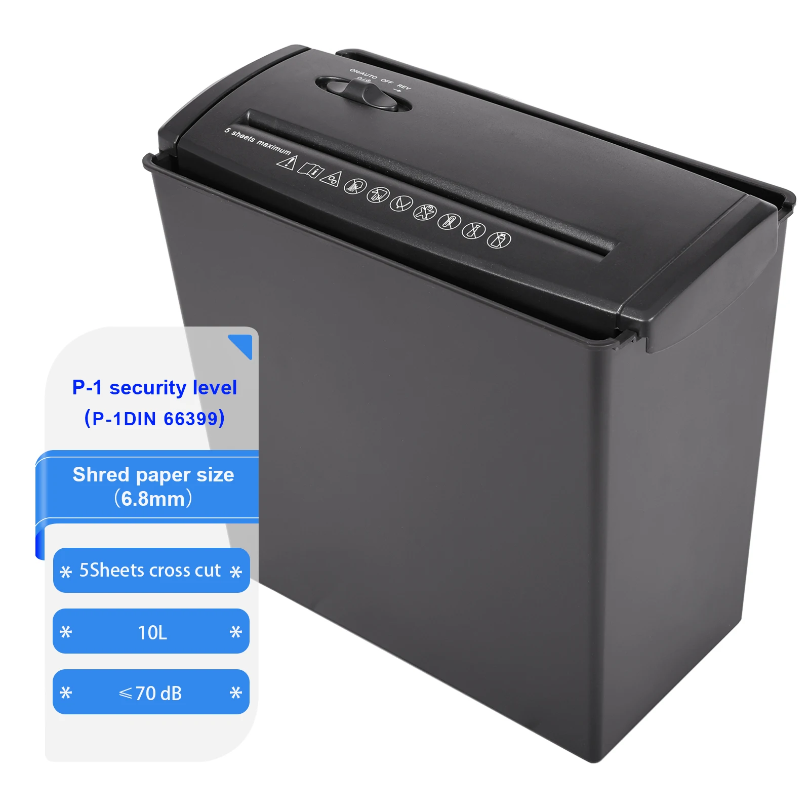 S606B 5-Sheet Strip Cut Small Document Paper Shredder for Home Use, Portable Handle Design with 10L Wastebasket