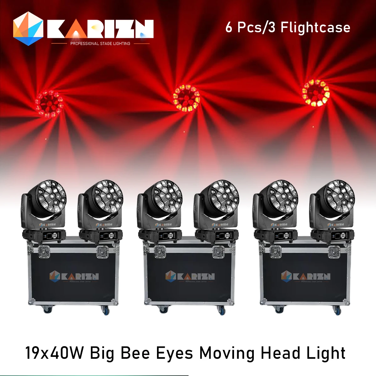 0 Tax 3 Flight Cases 6 LED Beam Wash Big Bees Eyes 19x40W RGBW Zoom Moving Head Lighting With LED Aperture DJ Disco Stage