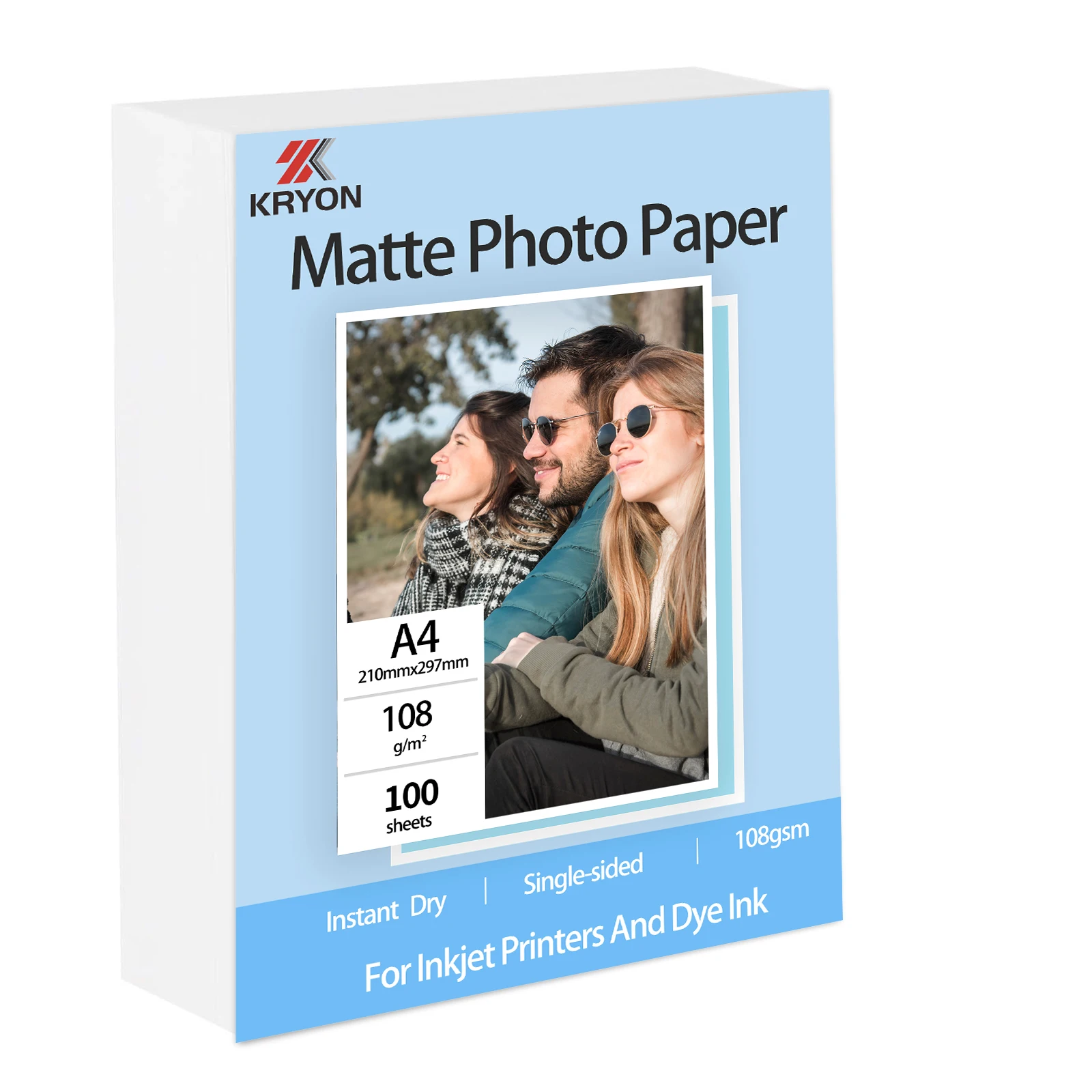A4 Matte Photo Paper for Printer - 100 Sheets 8.3 X 11.7 In - 108GSM Instant Dry Single-sided Printing Picture Paper for DIY Pi