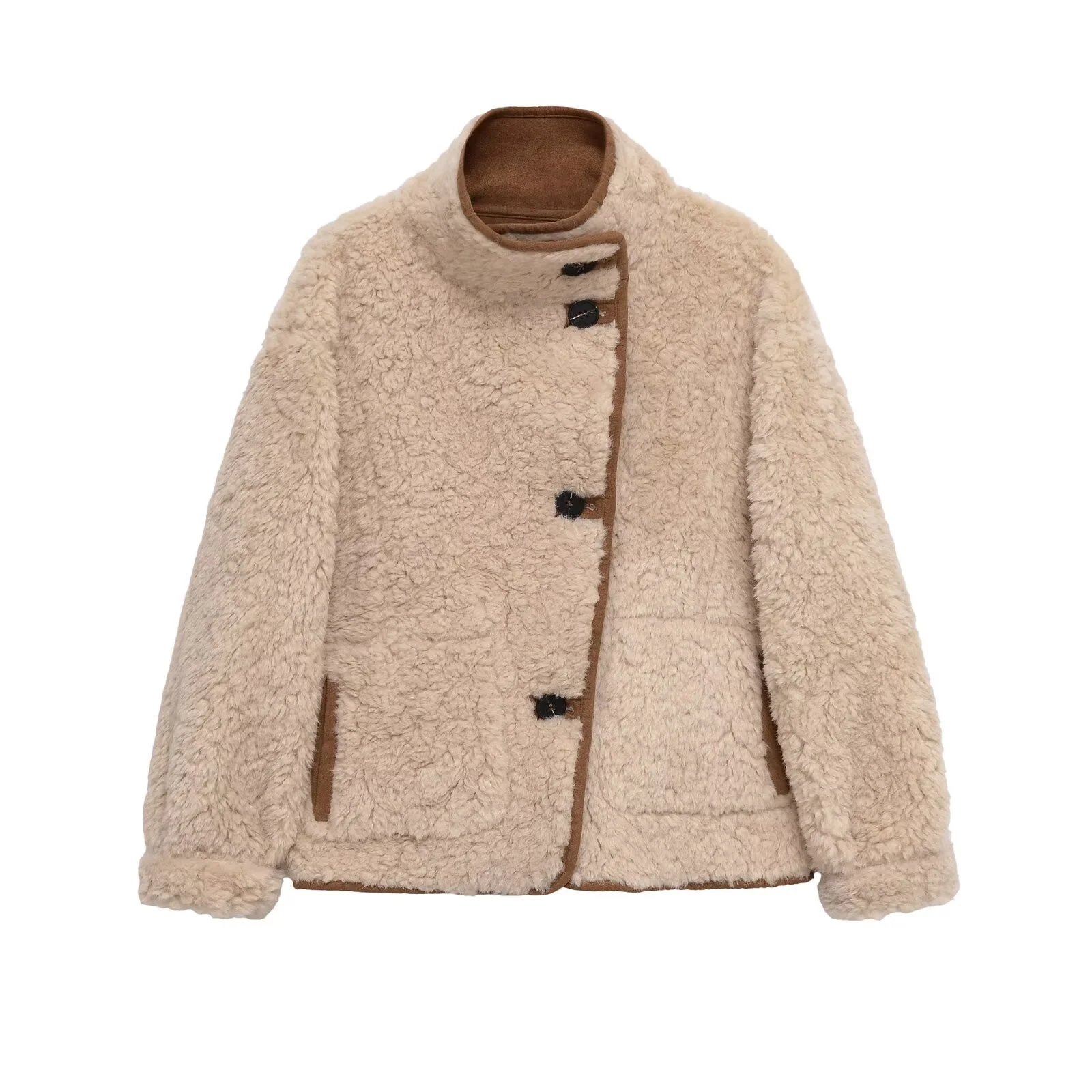 2025 Winter New Women's Casual Fashion Loose Versatile Reversible Soft Lambswool Jacket with Button-Down Design