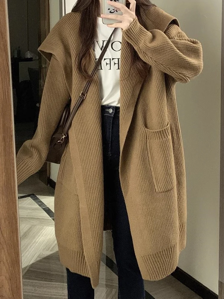 

Oversized Knitted Cardigan Women Autumn Winter Thicken Warm Sweater Female Korean Fashion Vintage Casual Long Sleeve Long Coat