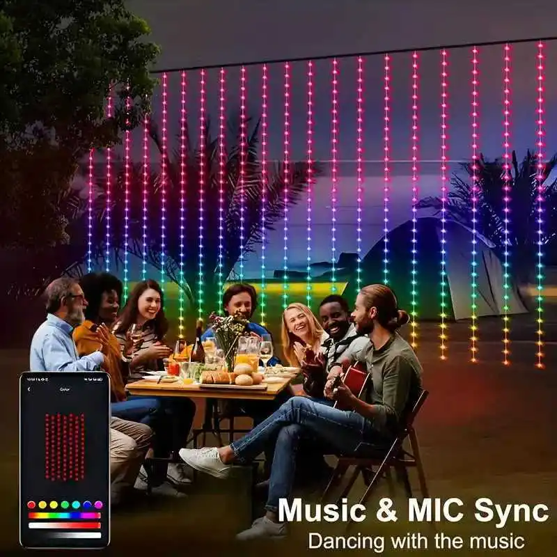 

WS2812B Smart Led String Рождественские огни Bluetooth Музыкальное приложение Управление RGBIC Занавеска Светодиодное адресуемое украшение для вечеринки USB DC5V