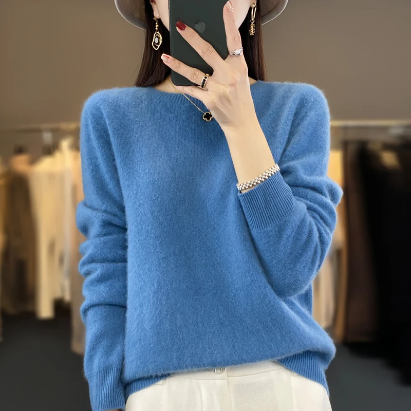 100% authentic cashmere women\'s round neck pullover sweater loose plus size sweater bottoming sweater.