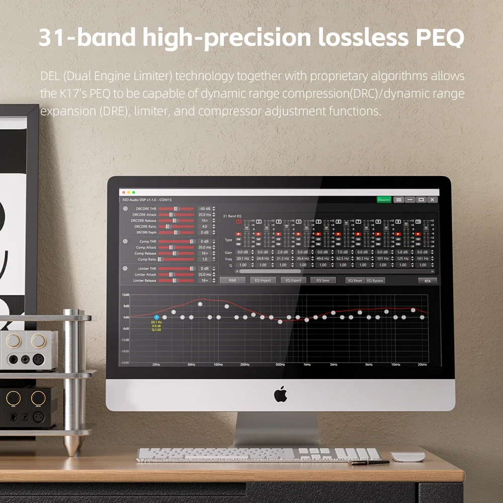 FiiO K17 سطح المكتب DAC AMP مضخم ضوت سماعات الأذن AK4191 المزدوج AK4499EX 31-band PEQ MQA DSD512 PCM768 مرحبا الدقة الصوت مع جهاز التحكم عن بعد