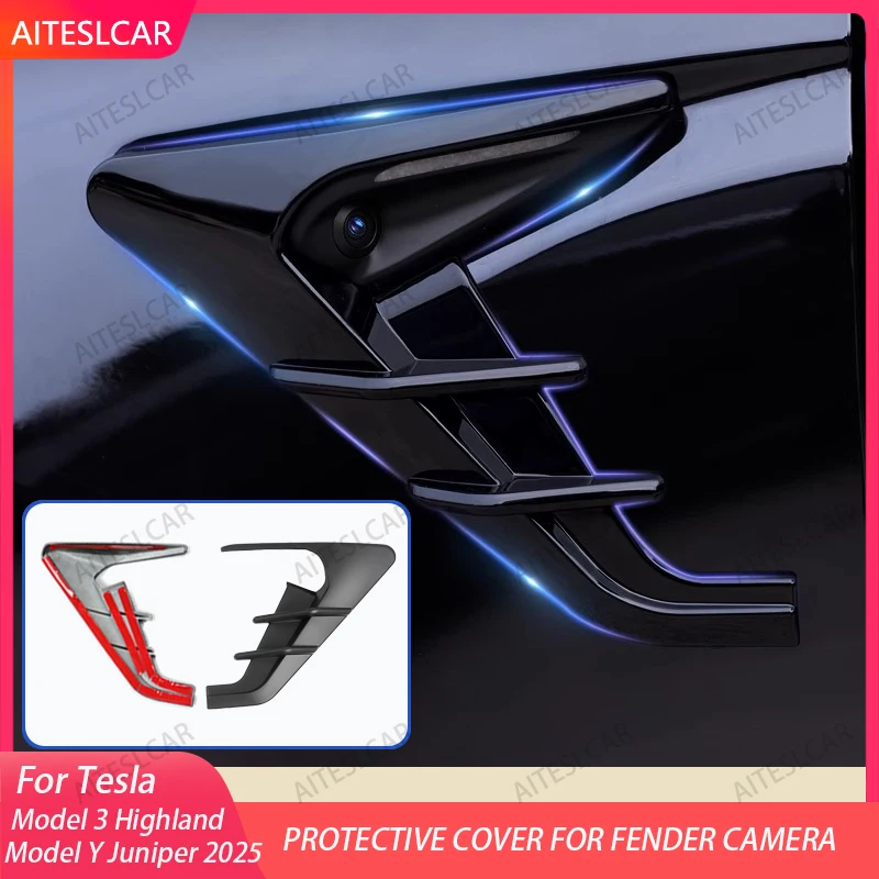 

AITESLCAR For Tesla Model 3/Y Highland Juniper Side Camera Carbon Fiber Protection Cover Leaf Board Protection Sticker Decor