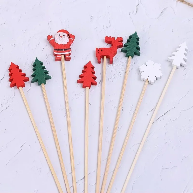 200/50PCS Christmas Fruit Skewer Santa Claus Disposable Buffet Food Toothpicks Cupcake Topper Xmas New Year Party Decoration - view 5