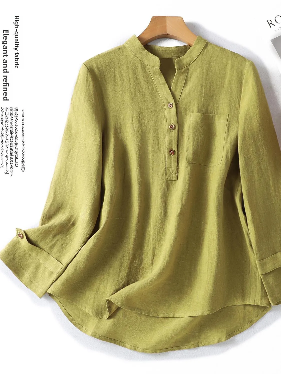 

High-End Artistic Cotton Linen Long Sve irt plus Size Versatile Slimming Front ort Ba Long Top for plus Size Women