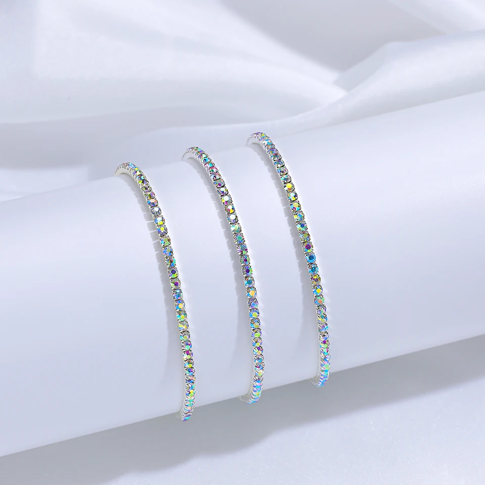 3PCS Colorful Glass Crystal Elastic Fashion Bracelet On Hand  For Women Jewelry Party Gift Girl Wholesale Bangles