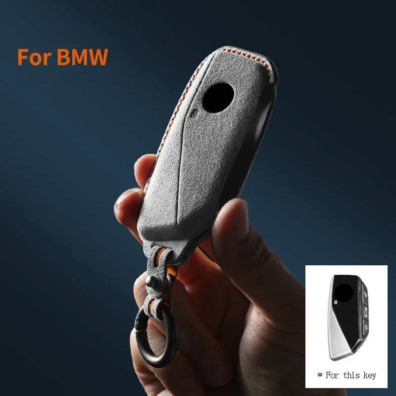 

For BMW 7 Series 735i 740Li X7 X1 U11 I7 G07 LCI XM Car Key Case Remote Cover Shell Suede Alcantara Keychain Leather Accessories