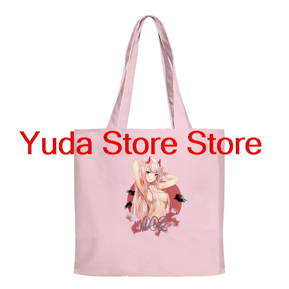 Darling in The Franxx Zero Two Handbags Cloth Canvas Tote Bag Print Shopping Bags Reusable Shoulder Shopper Bags Casual Pacakge