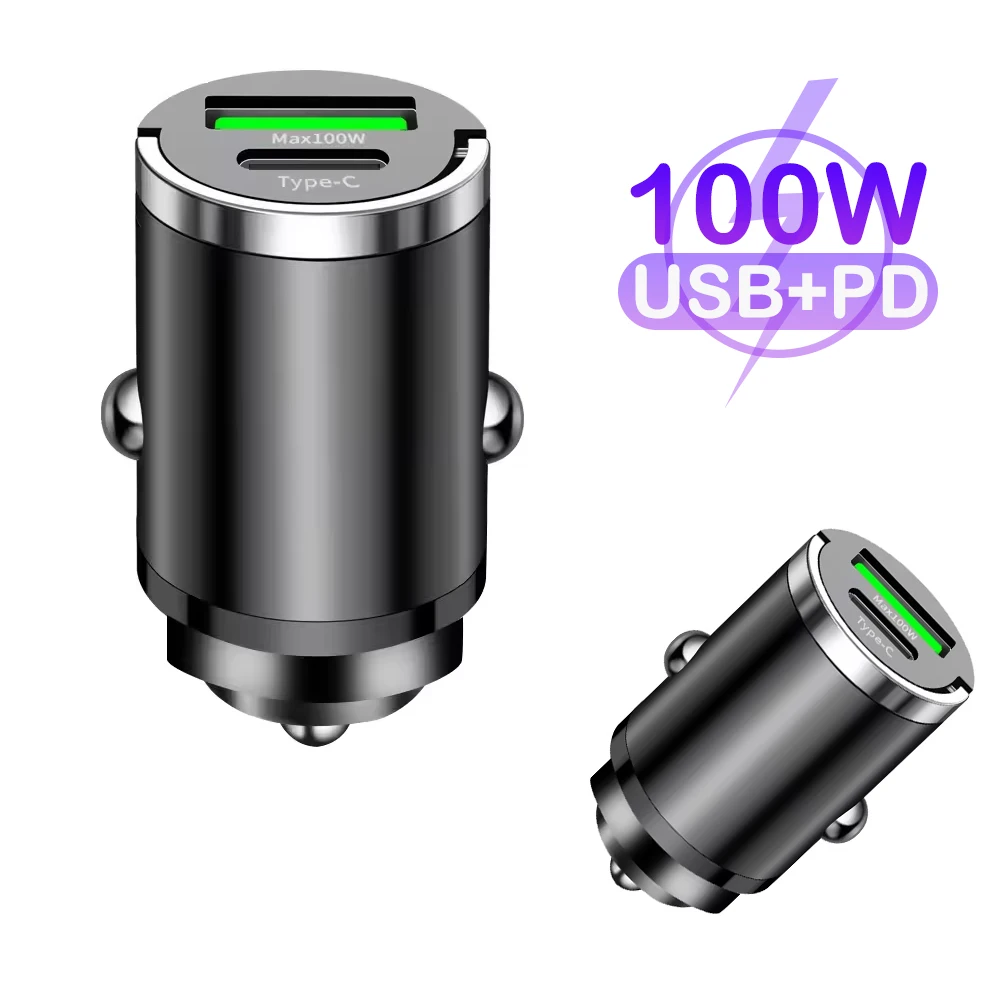 100W PD USB Autoladegerät Feuerzeug Schnellladung für iPhone QC3.0 USB Typ C Autotelefon-Ladegerät-Adapter für Xiaomi Samsung Huawei