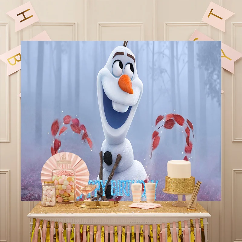 Disney CartoonPrincess Frozen Party Olaf Elsa Anna Backdrop Cloth Girl Children's Birthday Party Wall Decoration Background