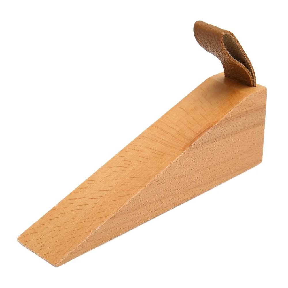 6pcs Polished Glossy Door Stopper Wedge Compact Design Leather Strap Wooden Door Stopper Security Door Wedge Apartment Use